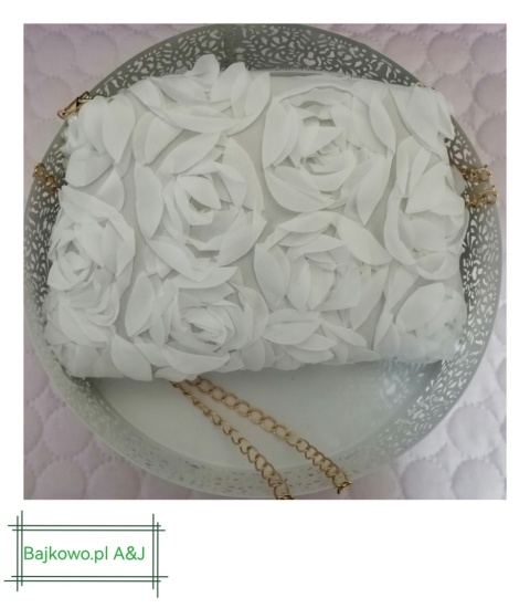 Torebka Damska wizytowa biała w kwiaty , ślub, komunia