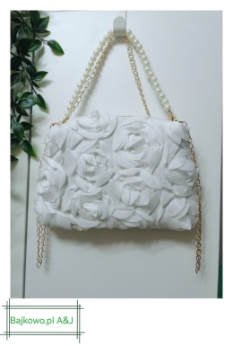 Torebka Damska wizytowa biała w kwiaty , ślub, komunia