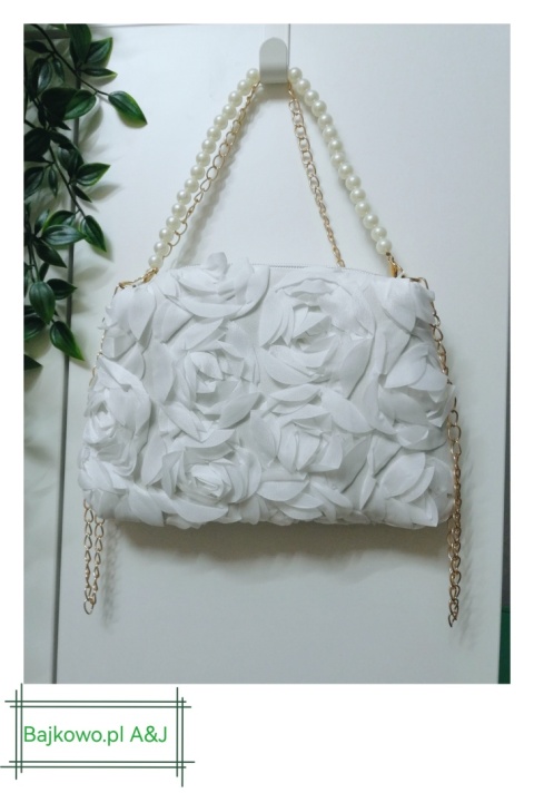 Torebka Damska wizytowa biała w kwiaty , ślub, komunia